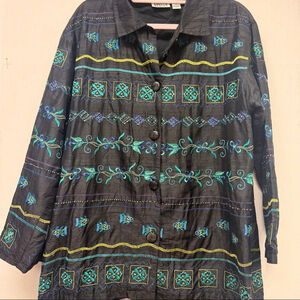 Women's Chico's Design Black Embroidered Sik Shirt L